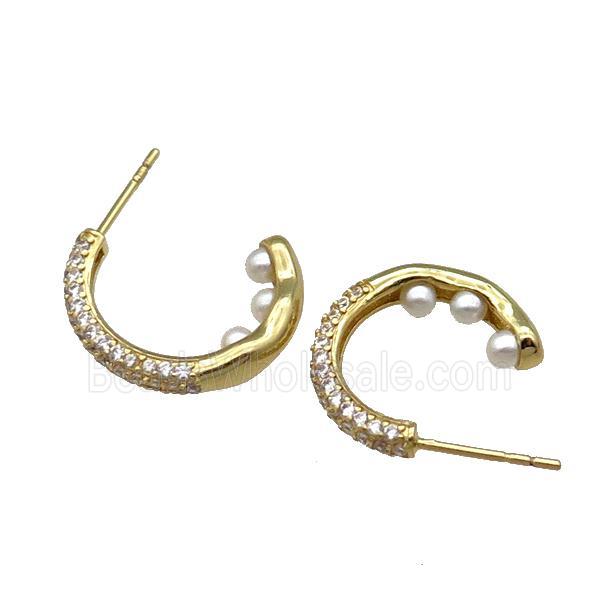 Copper Stud Earring Pave Zircon Gold Plated