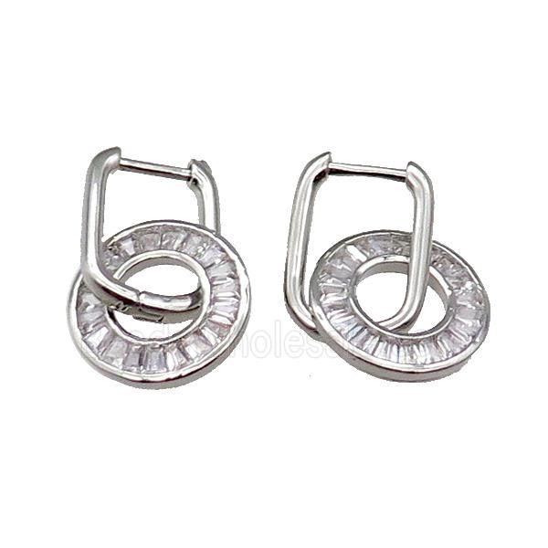 Copper Latchback Earring With Circle Pave Zircon Platinum plated