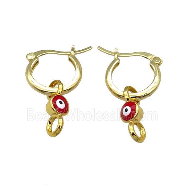 Copper Latchback Earring With Red Enamel Evil Eye Gold Plated