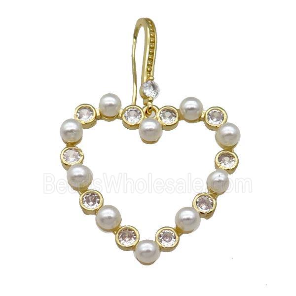 Copper Hook Earring With Heart Pave Zircon Gold Plated