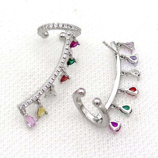 Copper Clip Earring Pave Multicolor Zircon Platinum Plated