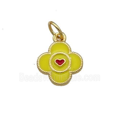 Copper Clover Pendant Yellow Enamel Gold Plated