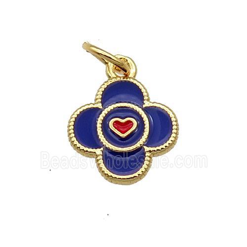 Copper Clover Pendant Blue Enamel Gold Plated