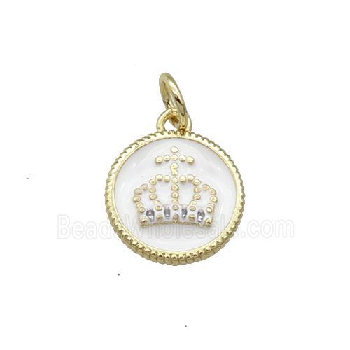 Copper Circle Crown Pendant White Enamel Gold Plated