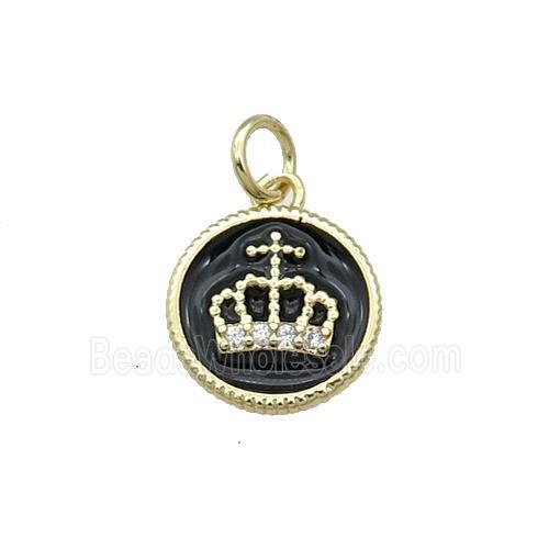 Copper Circle Crown Pendant Black Enamel Gold Plated