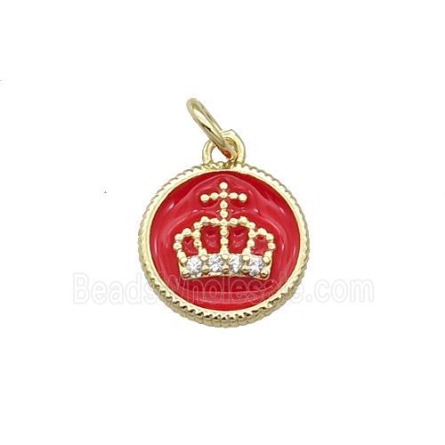 Copper Circle Crown Pendant Red Enamel Gold Plated