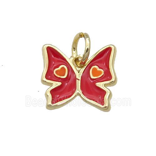 Copper Butterfly Pendant Red Enamel Gold Plated