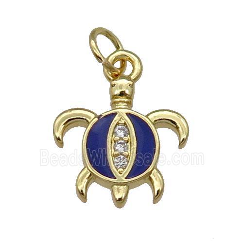 Copper Tortoise Pendant Blue Enamel Gold Plated