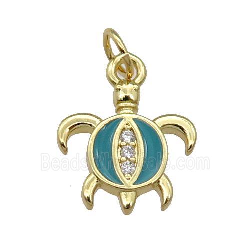 Copper Tortoise Pendant Teal Enamel Gold Plated