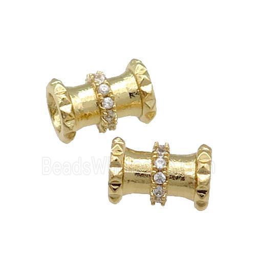 Copper Tube Beads Pave Zircon Large Hole Gold Plated
