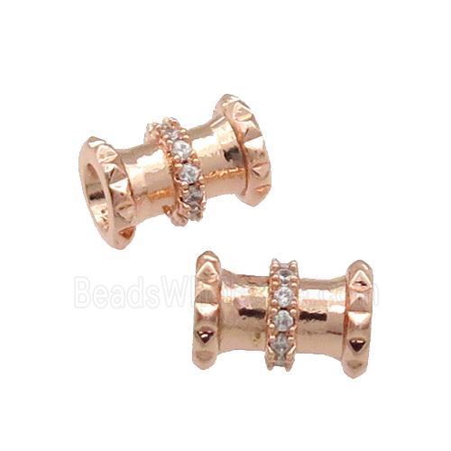Copper Tube Beads Pave Zircon Large Hole Rose Gold