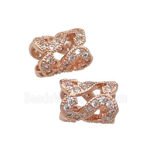 Copper Tube Beads Pave Zircon Large Hole Rose Gold