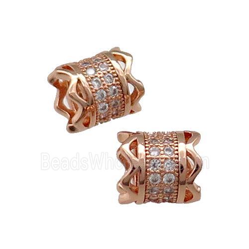 Copper Tube Beads Pave Zircon Large Hole Rose Gold