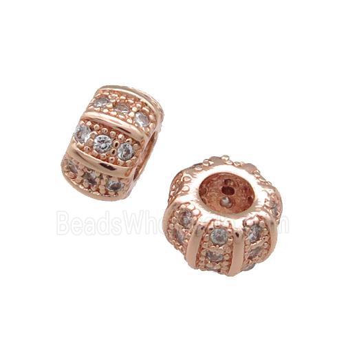 Copper Rondelle Beads Pave Zircon Large Hole Rose Gold