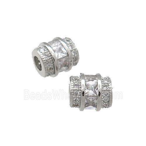 Copper Tube Beads Pave Zircon Large Hole Platinum Plated