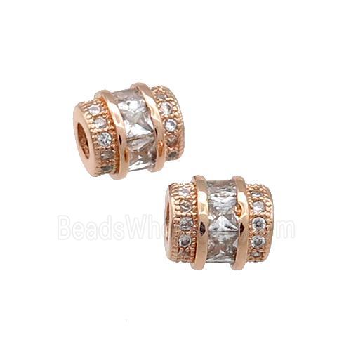 Copper Tube Beads Pave Zircon Large Hole Rose Gold