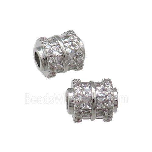 Copper Tube Beads Pave Zircon Large Hole Platinum Plated