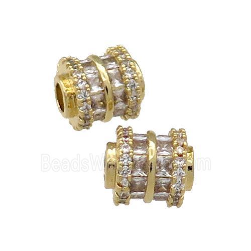 Copper Tube Beads Pave Zircon Large Hole Gold Plated
