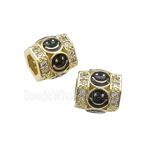 Copper Tube Beads Pave Zircon Black Enamel Emoji Gold Plated