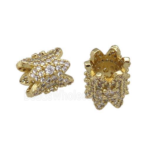 Copper Tube Beads Pave Zircon Large Hole Gold Plated