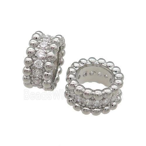 Copper Rondelle Spacer Beads Pave Zircon Large Hole Platinum Plated