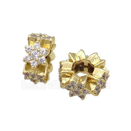 Copper Rondelle Spacer Beads Pave Zircon Large Hole Gold Plated
