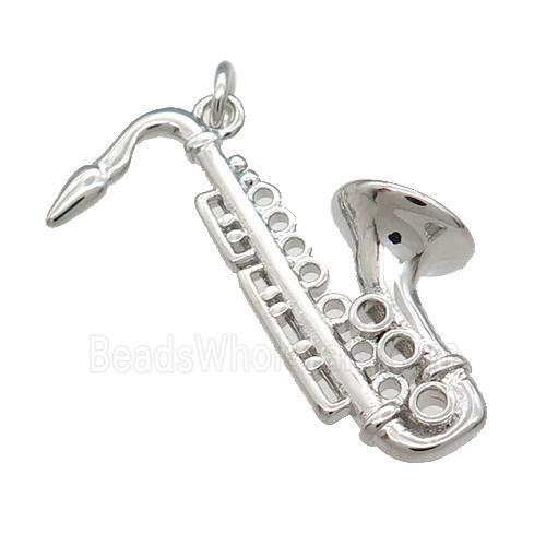 Copper Saxophone Charm Pendant Platinum Plated