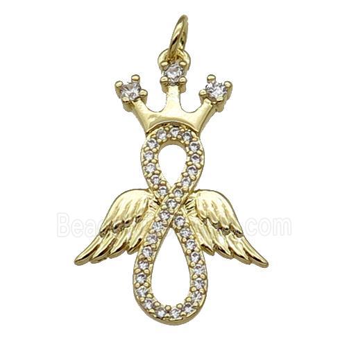 Copper Angel Wing Crown Pendant Pave Zircon Gold Plated