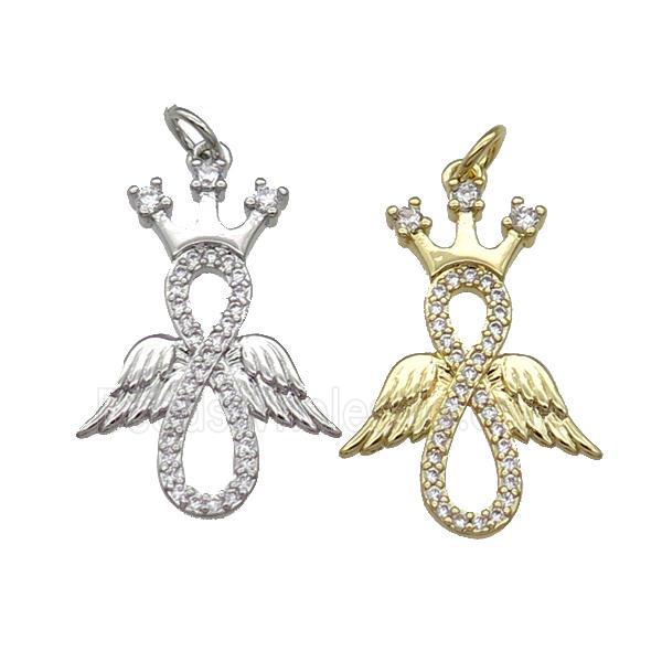 Copper Angel Wing Crown Pendant Pave Zircon Mixed
