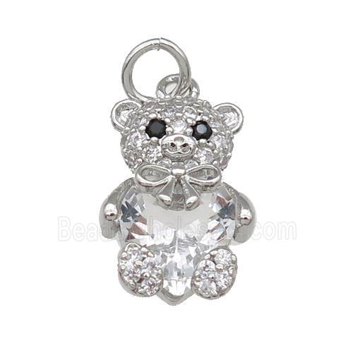 Copper Bear Charm Pendant Pave Zircon Platinum Plated