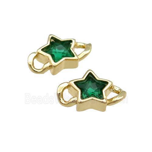 Copper Star Connector Pave Green Crystal Gold Plated