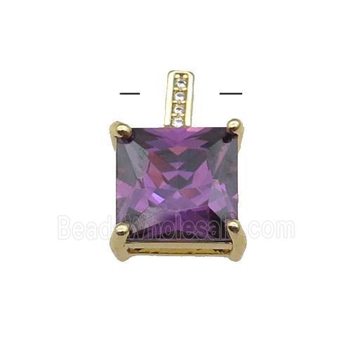 Copper Square Pendant Pave Purple Crystal Gold Plated