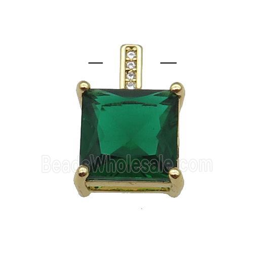 Copper Square Pendant Pave Green Crystal Gold Plated