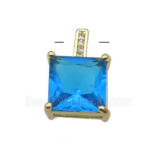 Copper Square Pendant Pave Skyblue Crystal Gold Plated
