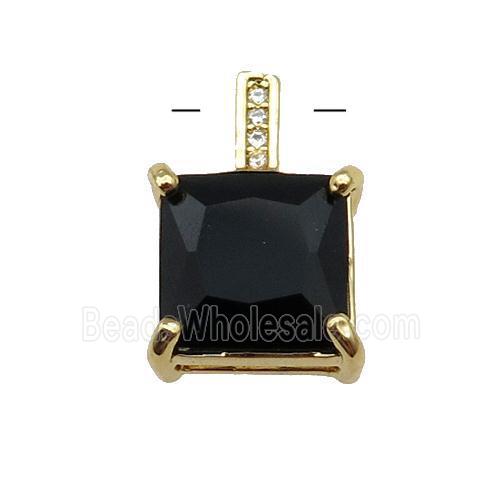 Copper Square Pendant Pave Black Crystal Gold Plated