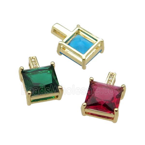 Copper Square Pendant Pave Crystal Gold Plated Mixed