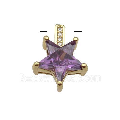 Copper Star Pendant Pave Purple Crystal Gold Plated
