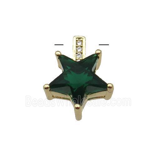 Copper Star Pendant Pave Darkgreen Crystal Gold Plated