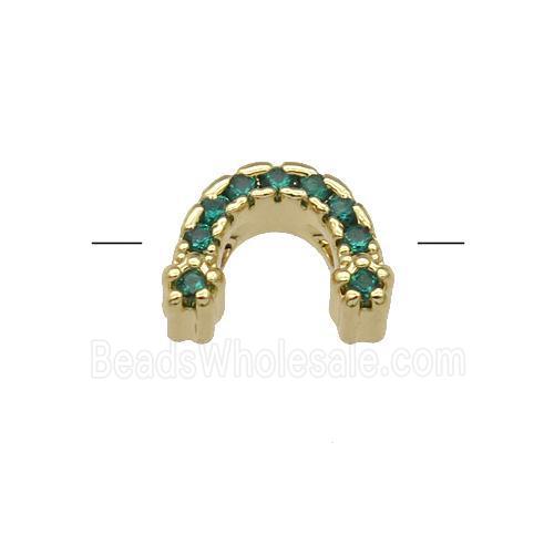 Copper U-Beads Pave Green Zircon Gold Plated