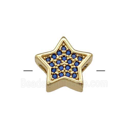 Copper Star Beads Pave Blue Zircon Gold Plated