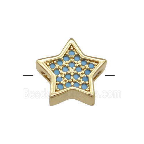 Copper Star Beads Pave Turq Zircon Gold Plated