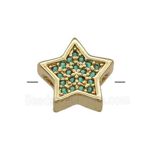 Copper Star Beads Pave Green Zircon Gold Plated