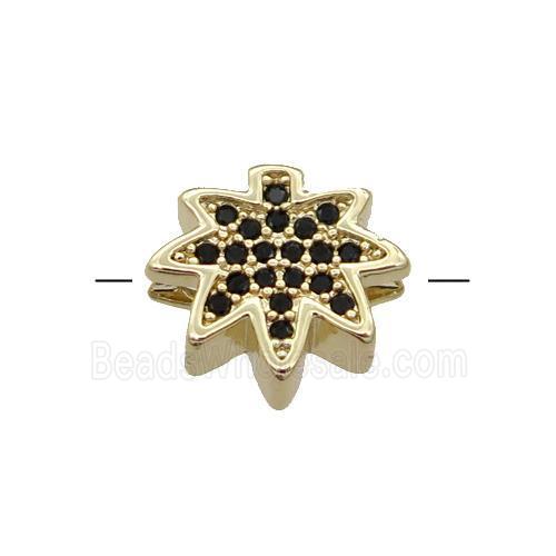 Copper MapleLeaf Beads Pave Black Zircon Gold Plated