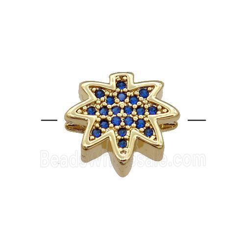 Copper MapleLeaf Beads Pave Blue Zircon Gold Plated