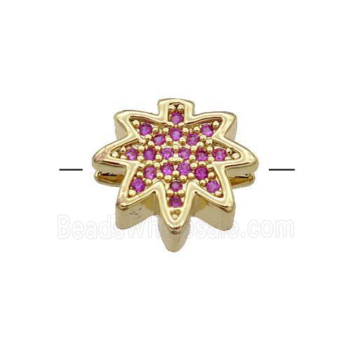 Copper MapleLeaf Beads Pave Hotpink Zircon Gold Plated