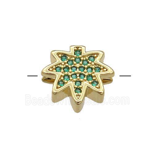 Copper MapleLeaf Beads Pave Green Zircon Gold Plated