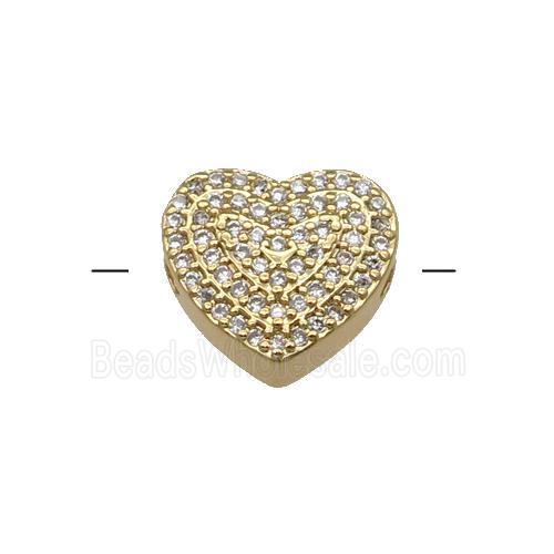 Copper Heart Beads Pave Zircon Gold Plated