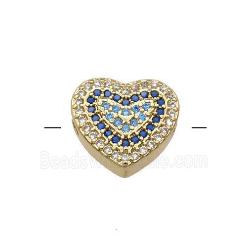 Copper Heart Beads Pave Blue Zircon Gold Plated