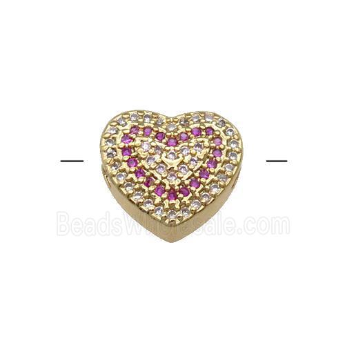 Copper Heart Beads Pave Hotpink Zircon Gold Plated