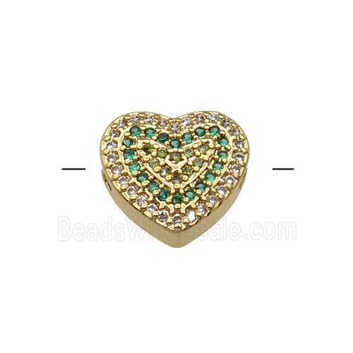 Copper Heart Beads Pave Green Zircon Gold Plated
